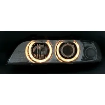 Φανάρια εμπρός BMW E39 (1995-2003) angel eyes - μαύρα , με λάμπες (Η7) - σετ 2τμχ.