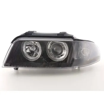 Φανάρια εμπρός Audi A4 (1999-2001) angel eyes - μαύρα , χωρίς λάμπες (Η7) - σετ 2τμχ.