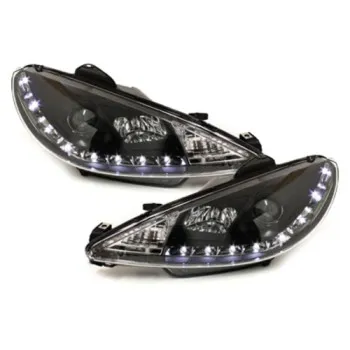 Φανάρια εμπρός Peugeot 206 , μαύρα , με λάμπες (Η1) led - σετ 2τμχ.
