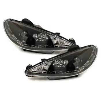 Φανάρια εμπρός Peugeot 206 , μαύρα , με λάμπες (Η1) led - σετ 2τμχ.