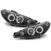 Φανάρια εμπρός Peugeot 206 angel eyes, μαύρα , με λάμπες (Η1) - σετ 2τμχ.