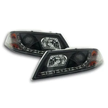 Φανάρια εμπρός Skoda Octavia (2004-2009) led , μαύρα , με λάμπες (Η1) - σετ 2τμχ.