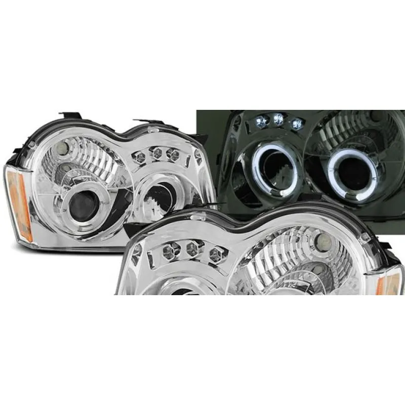 Φανάρια εμπρός Jeep Grand Cherokee (2005-2010) angel eyes, με λάμπες (Η1) - σετ 2τμχ.