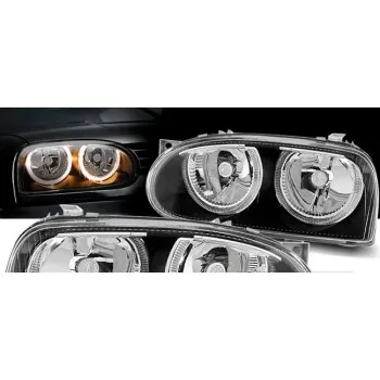 Φανάρια εμπρός Vw Golf 3 R32 design angel eyes - μαύρα , χωρίς λάμπες (Η7) - σετ 2τμχ.