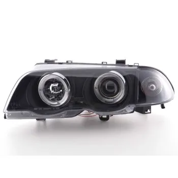 Φανάρια εμπρός BMW E46 sedan (1998-2001) angel eyes - μαύρα , με λάμπες (Η1) - σετ 2τμχ.