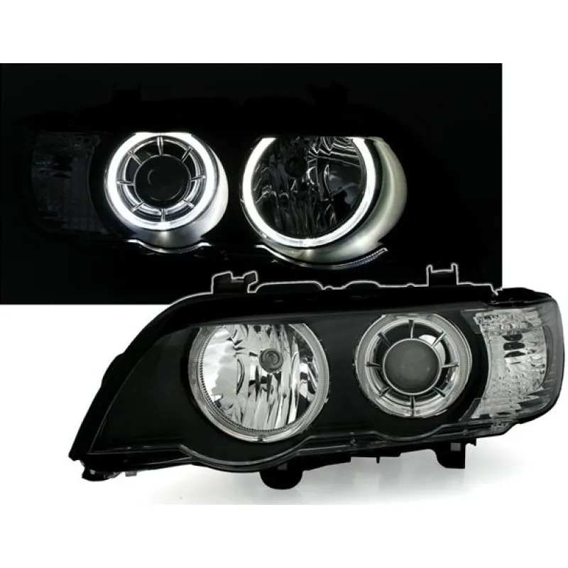 Φανάρια εμπρός BMW X5 E53 (1999-2003) angel eyes - μαύρα , χωρίς λάμπες (Η7) - σετ 2τμχ.
