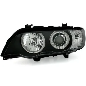 Φανάρια εμπρός BMW X5 με εργοστασιακά xenon (1999-2003) angel eyes - μαύρα , με λάμπες (Η7) - σετ 2τμχ.