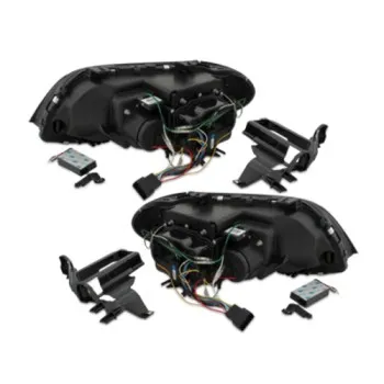 Φανάρια εμπρός BMW X5 (2003-2007) angel eyes - black , με λάμπες (Η1) - σετ 2τμχ.