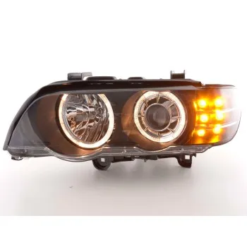 Φανάρια εμπρός BMW X5 (1999-2003) - μαύρα με led φλας , χωρίς λάμπες (Η7) - σετ 2τμχ.