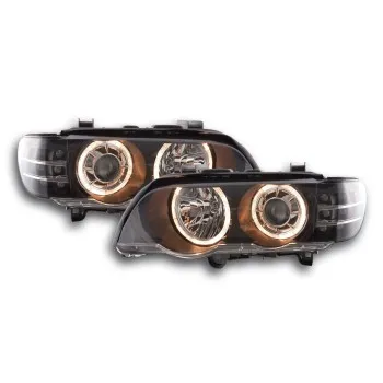 Φανάρια εμπρός BMW X5 (1999-2003) - μαύρα με led φλας , χωρίς λάμπες (Η7) - σετ 2τμχ.