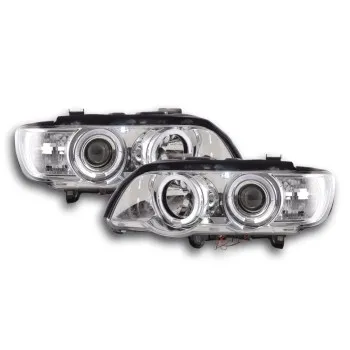 Φανάρια εμπρός BMW X5 (1999-2003) angel eyes - chrome , με λάμπες (Η1) - σετ 2τμχ.