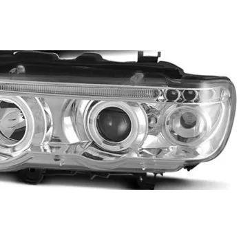 Φανάρια εμπρός BMW X5 E53 (1999-2003) angel eyes - chrome , με λάμπες (Η1) - σετ 2τμχ.