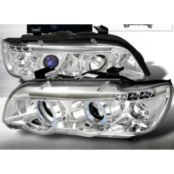 Φανάρια εμπρός BMW X5 E53 (1999-2003) angel eyes - chrome , με λάμπες (Η1) - σετ 2τμχ.