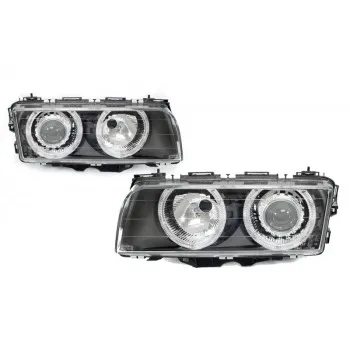 Φανάρια εμπρός BMW E38 (1994-1998) angel eyes - μαύρα , χωρίς λάμπες (Η7) - σετ 2τμχ.