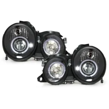 Φανάρια εμπρός Mercedes CLK W208 (1997-2002) angel eyes - μαύρα , με λάμπες (Η1) - σετ 2τμχ.