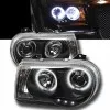 Φανάρια εμπρός Chrysler 300C (2004-2008) angel eyes με led - μαύρα , με λάμπες (Η1) - σετ 2τμχ.