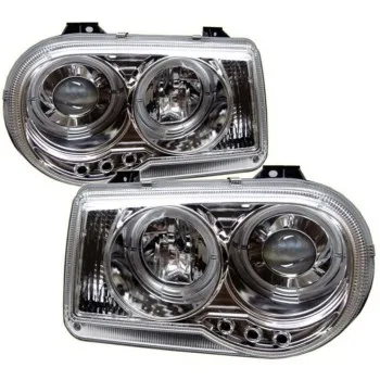 Φανάρια εμπρός Chrysler 300C (2004-2008) angel eyes με led - chrome , με λάμπες (Η1) - σετ 2τμχ.