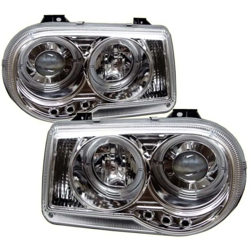Φανάρια εμπρός Chrysler 300C (2004-2008) angel eyes με led - chrome , με λάμπες (Η1) - σετ 2τμχ.
