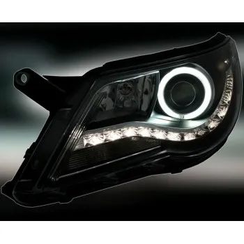 Φανάρια εμπρός Vw Tiguan (2007-2011) led/angel eyes , μαύρα , με λάμπες (Η1) - σετ 2τμχ.