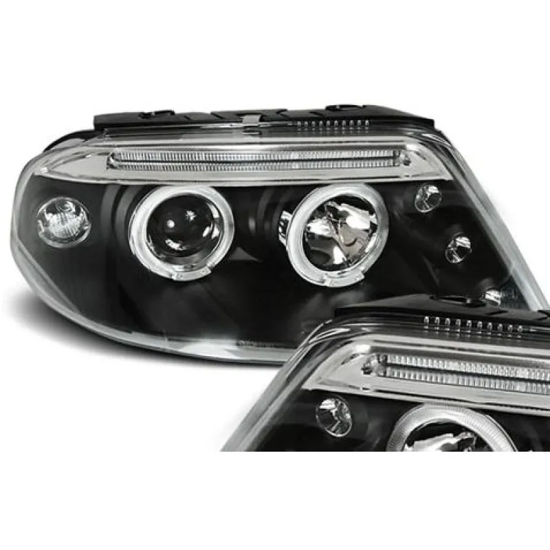 Φανάρια εμπρός Vw Passat B5.5 (2001-2005) angel eyes - black , χωρίς λάμπες (Η7) - σετ 2τμχ.