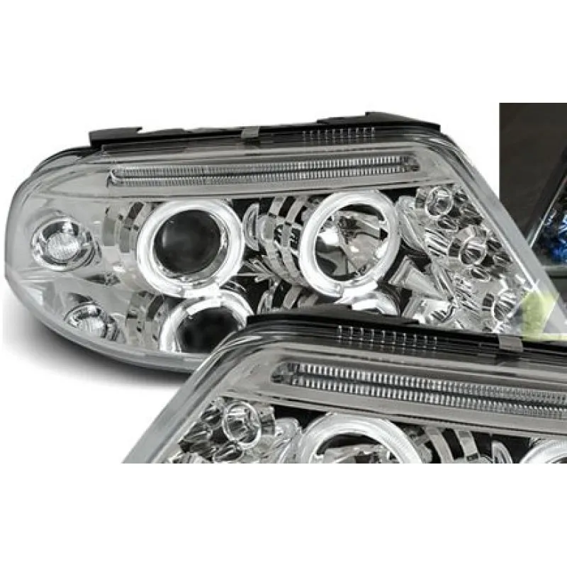 Φανάρια εμπρός Vw Passat B5.5 (2001-2005) angel eyes - χρωμίου , χωρίς λάμπες (Η7) - σετ 2τμχ.