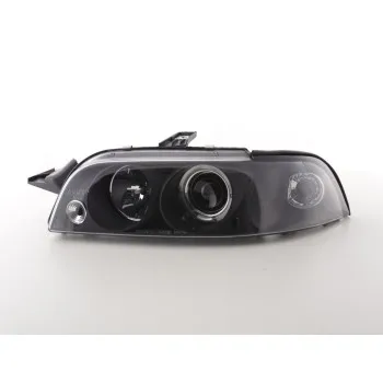 Φανάρια εμπρός Fiat Punto (1993-1999) angel eyes - μαύρα , με λάμπες (Η1) - σετ 2τμχ.