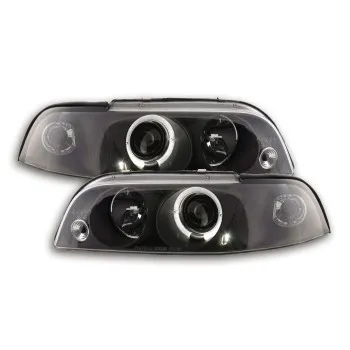 Φανάρια εμπρός Fiat Punto (1993-1999) angel eyes - μαύρα , με λάμπες (Η1) - σετ 2τμχ.
