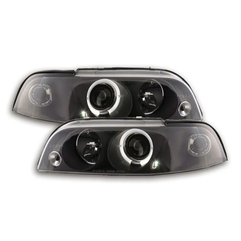 Φανάρια εμπρός Fiat Punto (1993-1999) angel eyes - μαύρα , με λάμπες (Η1) - σετ 2τμχ.