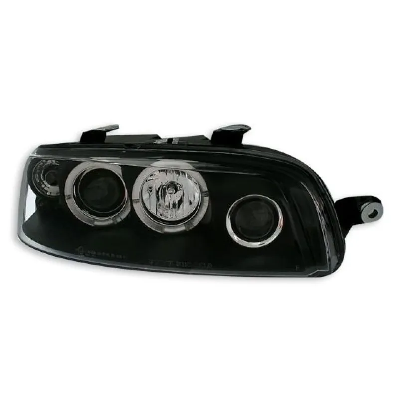 Φανάρια εμπρός Fiat Punto (1999-2003) angel eyes - μαύρα , με λάμπες (Η1) - σετ 2τμχ.