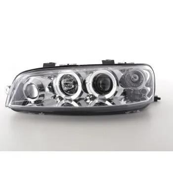 Φανάρια εμπρός Fiat Punto (1999-2003) angel eyes - chrome , με λάμπες (Η1) - σετ 2τμχ.