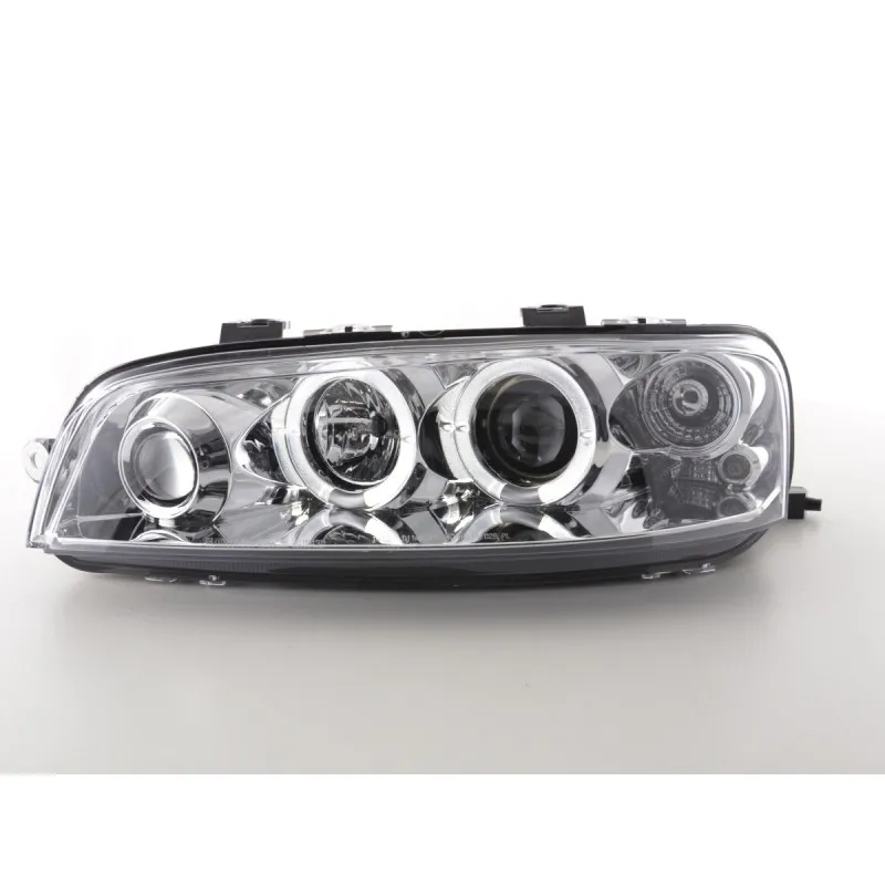 Φανάρια εμπρός Fiat Punto (1999-2003) angel eyes - chrome , με λάμπες (Η1) - σετ 2τμχ.