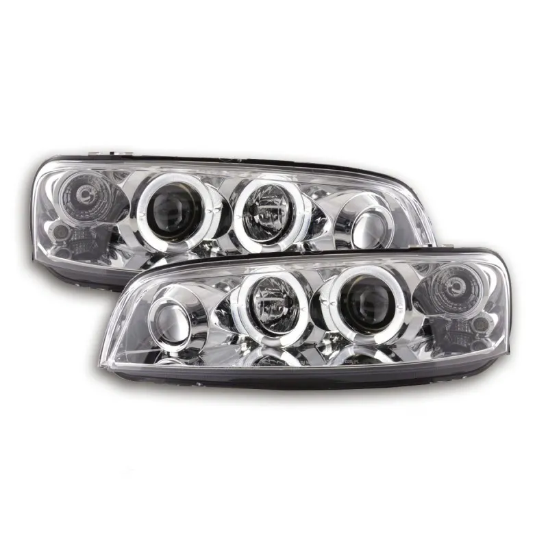 Φανάρια εμπρός Fiat Punto (1999-2003) angel eyes - chrome , με λάμπες (Η1) - σετ 2τμχ.