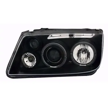 Φανάρια εμπρός Vw Bora angel eyes - μαύρα , με λάμπες (Η1) - σετ 2τμχ.