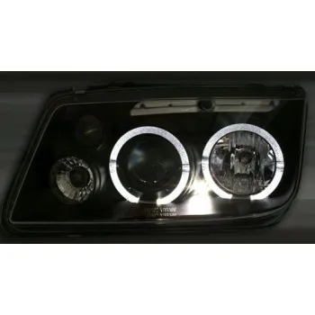 Φανάρια εμπρός Vw Bora angel eyes - chrome , με λάμπες (Η1) - σετ 2τμχ.