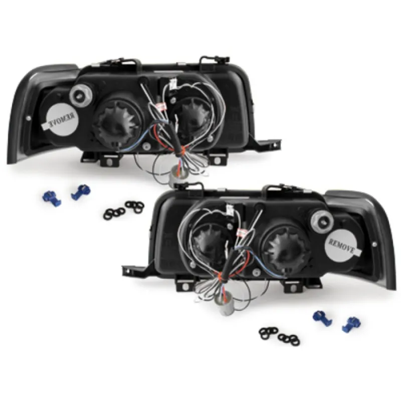 Φανάρια εμπρός Audi 80 B4 (1991-1996) angel eyes - μαύρα , με λάμπες (Η1) - σετ 2τμχ.