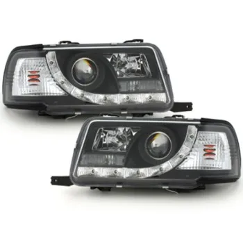 Φανάρια εμπρός Audi 80 (1991-1994) led - μαύρα , με λάμπες (Η1) - σετ 2τμχ.