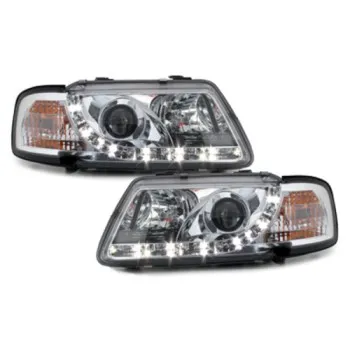 Φανάρια εμπρός Audi A3 (1996-2000) led - chrome , με λάμπες (Η1) - σετ 2τμχ.