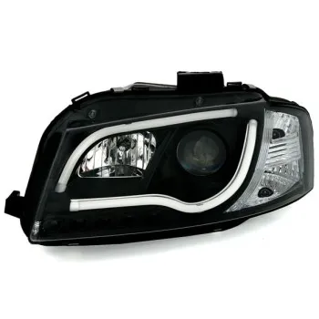 Φανάρια εμπρός Audi A3 (2008-2012) led Lightbar design - chrome ,μαύρα , με λάμπες (Η1) - σετ 2τμχ.
