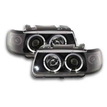 Φανάρια εμπρός Vw Polo 6N (1994-1999) angel eyes - μαύρα , με λάμπες (Η1) - σετ 2τμχ.