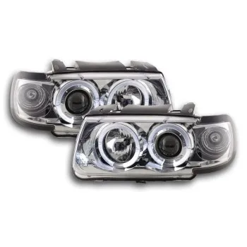Φανάρια εμπρός Vw Polo 6N (1994-1999) angel eyes - chrome , με λάμπες (Η1) - σετ 2τμχ.