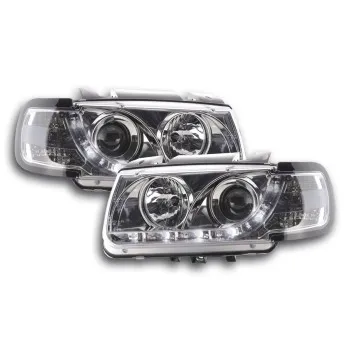 Φανάρια εμπρός Vw Polo 6N (1994-1999) led - chrome , με λάμπες (Η1) - σετ 2τμχ.