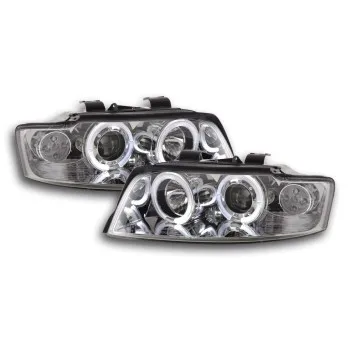 Φανάρια εμπρός Audi A4 (2001-2004) angel eyes - chrome , με λάμπες (Η1) - σετ 2τμχ.