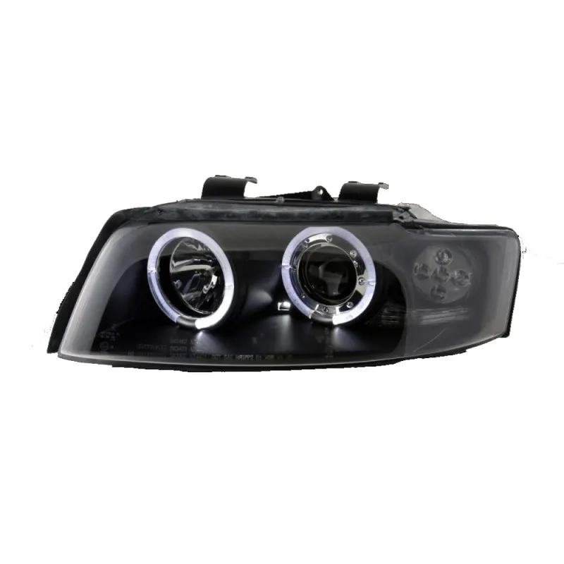 Φανάρια εμπρός Audi A4 (2001-2004) angel eyes - μαύρα , με λάμπες (Η1) - σετ 2τμχ.