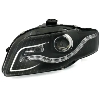 Φανάρια εμπρός Audi A4 B7 (2004-2008) led - chrome ,μαύρα , με λάμπες (Η1) - σετ 2τμχ.