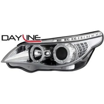 Φανάρια εμπρός led BMW E60 (2003-2007) angel eyes - chrome , με λάμπες (Η1) - σετ 2τμχ.
