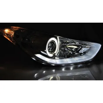 Φανάρια εμπρός Hyundai Elantra (2011-2015) angel eyes - chrome , με λάμπες (Η1) - σετ 2τμχ.