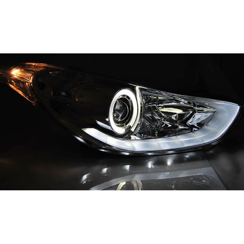 Φανάρια εμπρός Hyundai Elantra (2011-2015) angel eyes - chrome , με λάμπες (Η1) - σετ 2τμχ.