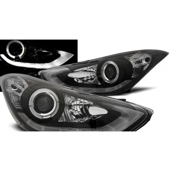 Φανάρια εμπρός Hyundai Elantra (2011-2015) led angel eyes - black , με λάμπες (Η1) - σετ 2τμχ.