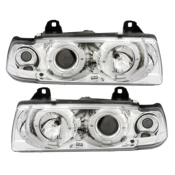 Φανάρια εμπρός BMW E36 (1991-1999) 4d sedan angel eyes - chrome , με λάμπες (Η1) - σετ 2τμχ.