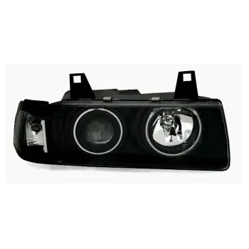 Φανάρια εμπρός Bmw E36 (1991-1999) 4d sedan angel eyes - μαύρα , με λάμπες (Η1) - σετ 2τμχ.
